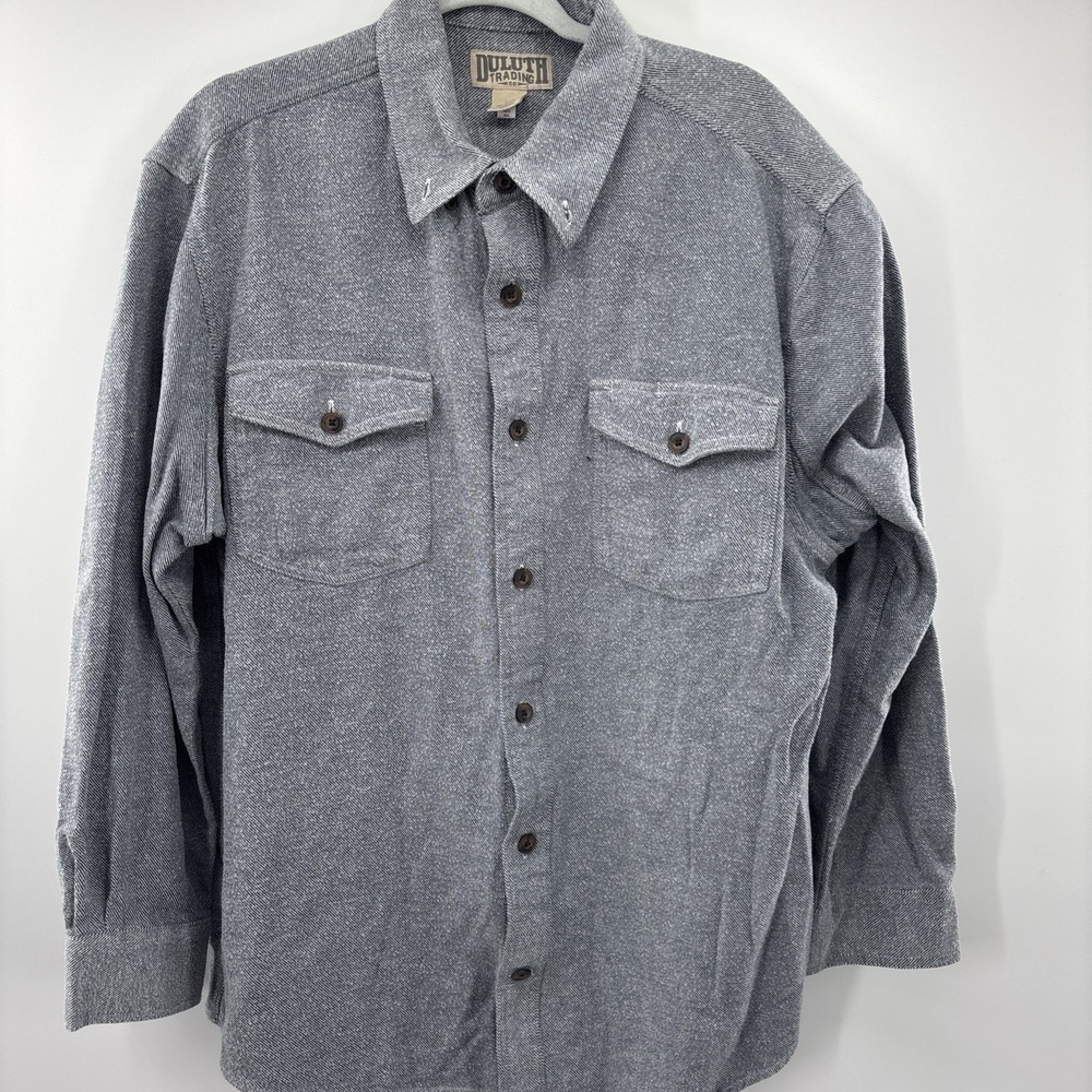 Duluth Trading Shirt Mens L Gray Relaxed Fit Long Sleeve Button Down Outdoor